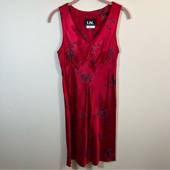 ✨ I. N. San Francisco Red Floral Satin Mini Dress 7 - Picture 1 of 10